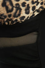 Leopard Print and Black Ruched High Waisted Swimsuit with Mesh Dress Swimwear