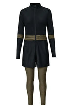Long Sleeve Olive Green and Black Modest Swimsuit for Women Swimwear