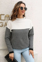 Color Blocked Chevron Knit Sweater with Long Sleeve and Mock Neck Sweater Pullovers