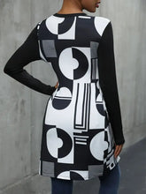 Black and White Geometric Print Asymmetrical Long Sleeve Tunic Top Woman T Shirts