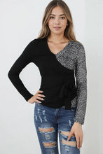 Black and White Long Sleeve Wrap Top for Women Black Woman T Shirts