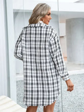 Plaid Tweed Shirt Jacket with Fringed Sleeve Length for Women Woman Outerwear