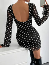 Black Polka Dot Mesh Backless Dress Casual Dresses