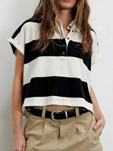 Black and White Striped Cropped Polo Shirt for Women Woman T Shirts