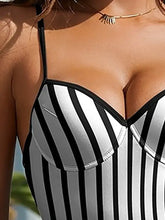 Black and White Striped One Piece Swimsuit with Removable Padding Swimwear