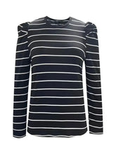 Black and White Striped Puff Sleeve Long Sleeve Shirt for Women Woman T Shirts