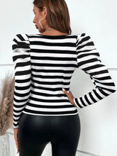 Black and White Striped Puff Sleeve Top for Women Woman T Shirts