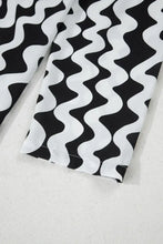 Black and White Wavy Swimsuit with Matching Buttoned Shirt Cover-Up Swimwear Cover-Ups