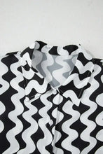 Black and White Wavy Swimsuit with Matching Buttoned Shirt Cover-Up Swimwear Cover-Ups