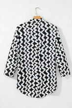 Black and White Wavy Swimsuit with Matching Buttoned Shirt Cover-Up Swimwear Cover-Ups