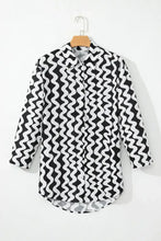 Black and White Wavy Swimsuit with Matching Buttoned Shirt Cover-Up Swimwear Cover-Ups