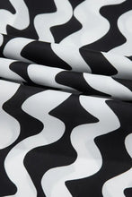 Black and White Wavy Swimsuit with Matching Buttoned Shirt Cover-Up Swimwear Cover-Ups