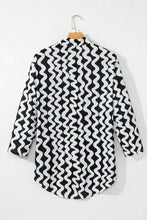 Black and White Wavy Swimsuit with Matching Buttoned Shirt Cover-Up Swimwear Cover-Ups