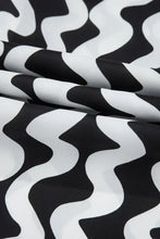 Black and White Wavy Swimsuit with Matching Buttoned Shirt Cover-Up Swimwear Cover-Ups