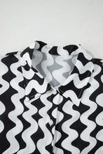 Black and White Wavy Swimsuit with Matching Buttoned Shirt Cover-Up Swimwear Cover-Ups