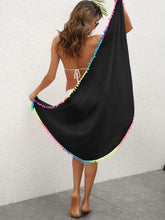 Black Beach Cover Up Set with Colorful Pom Pom Trim Swim Bottoms