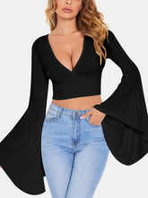 Black Bell Sleeve Crop Top for Women Black Woman T Shirts
