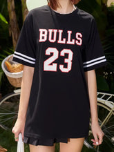 Black Bulls Jersey Dress with White Stripes for Women Black Woman T Shirts