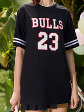 Black Bulls Jersey Dress with White Stripes for Women Woman T Shirts