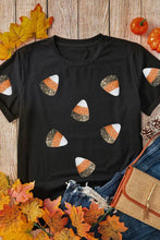 Black Candy Corn Pattern Halloween T-Shirt for Women Woman T Shirts
