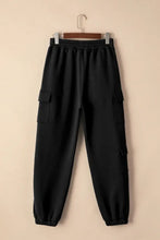Black Cargo Sweatpants Cotton Polyester Blend Basic Style for Women Woman Leggings