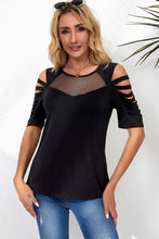 Black Round Neck Cold Shoulder Top with Short Sleeve Length Woman T Shirts