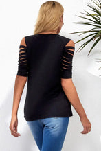 Black Round Neck Cold Shoulder Top with Short Sleeve Length Woman T Shirts