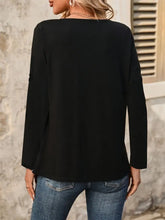 Black Colorblock Long Sleeve Top with Decorative Buttons Woman T Shirts