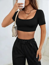 Black Crop Top and Cargo Pants Set for Women Woman T Shirts
