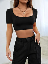 Black Crop Top and Cargo Pants Set for Women Black Woman T Shirts