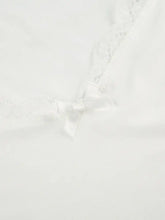 Black Crop Top with White Lace Trim and Bow Detail Woman T Shirts