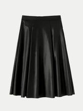 Black Faux Leather Midi Skirt with Chain Belt Woman Skirts