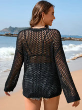 Black Fishnet Mesh Sweater Cover Up for Women Swimwear Cover-Ups