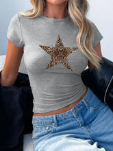 Black Fitted T Shirt with Leopard Print Star for Women Gray Woman T Shirts