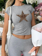 Black Fitted T Shirt with Leopard Print Star for Women Woman T Shirts