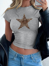 Black Fitted T Shirt with Leopard Print Star for Women Woman T Shirts