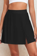 Black Flared Skort with Pocket and Slit in Stretchy Swim Fabric Swim Bottoms