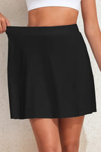 Black Flared Skort with Pocket and Slit in Stretchy Swim Fabric Swim Bottoms