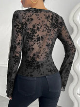 Black Floral Lace Long Sleeve Top for Women Woman T Shirts