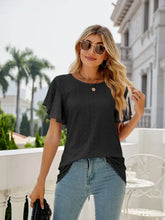 Black Flutter Sleeve Top for Women Polyester Eyelet Material Woman T Shirts