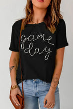 Black Game Day T Shirt for Women Cotton Blend Stretchy Fabric Black Woman T Shirts
