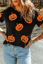 Black Glitter Pumpkin Pattern Halloween T-Shirt for Women Black Woman T Shirts