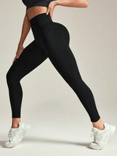 Black High Waisted Athletic Leggings Basic Style Highly Stretchy Woman Leggings