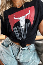 Black Howdy Bull Skull Cotton Graphic T-Shirt for Women Woman T Shirts
