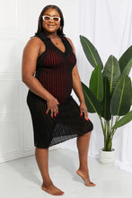 Black Knit Midi Dress Sleeveless Swim Cover-Up with Johnny Collar Swimwear Cover-Ups