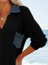 Black Knit Shirt Dress with Denim Accents and Sheer Swimwear Cover-Up Swimwear Cover-Ups