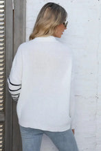 Black Knit Sweater with White Stripes Long Sleeve Pullover Sweater Pullovers