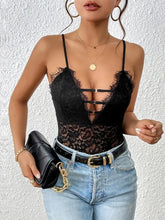 Black Lace Bodysuit with Semi Sheer Detail Woman Bodysuits
