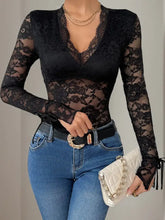 Black Lace Long Sleeve Bodysuit Woman Bodysuits