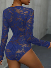 Black Lace Long Sleeve Bodysuit for Women Semi Sheer Stretchy Woman Bodysuits